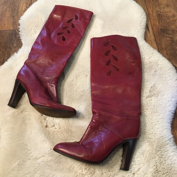 Hana Mackler Shoes - Hana Mackler Vintage Leather Boots Red Cut Out Detail Made In Italy